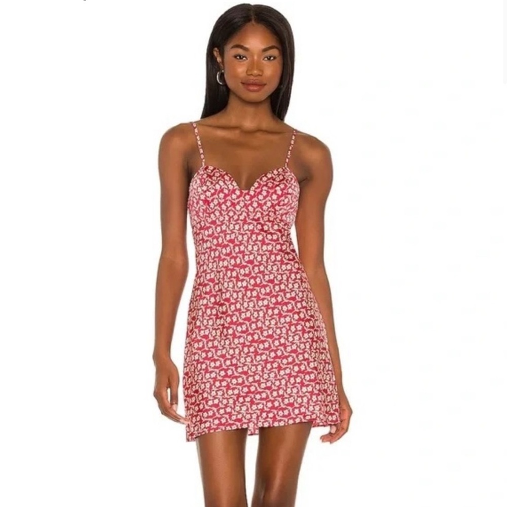 Free People On Our Radar Red Floral-Print Satin Mini Dress/Tunic Size Medium - Picture 2 of 15